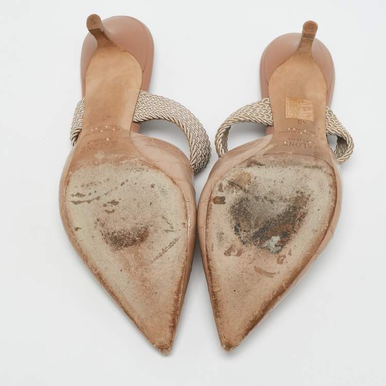 Pre Owned Malone Souliers Beige Croc Embossed Leather Maite Mules Size 40