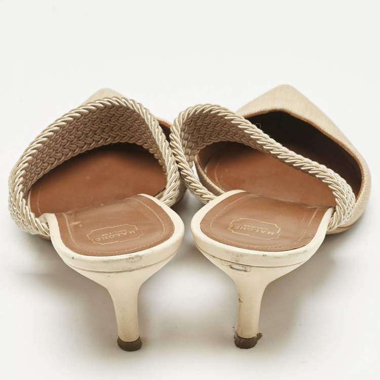 Pre Owned Malone Souliers Beige Coated Raffia and Cord Maisie Pointed Toe Mules Size 38
