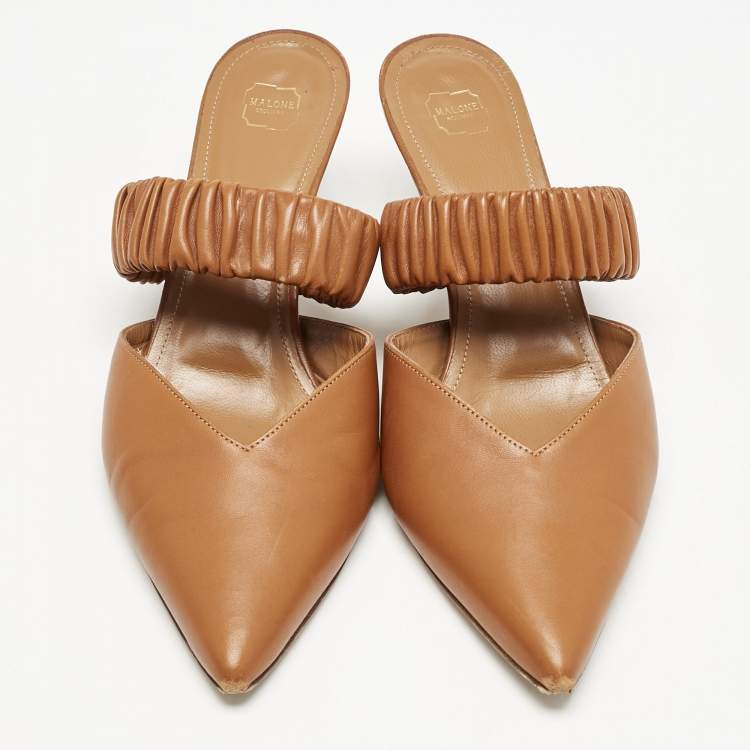 Pre Owned Malone Souliers  Brown Leather Matilda Mules Size 40.5