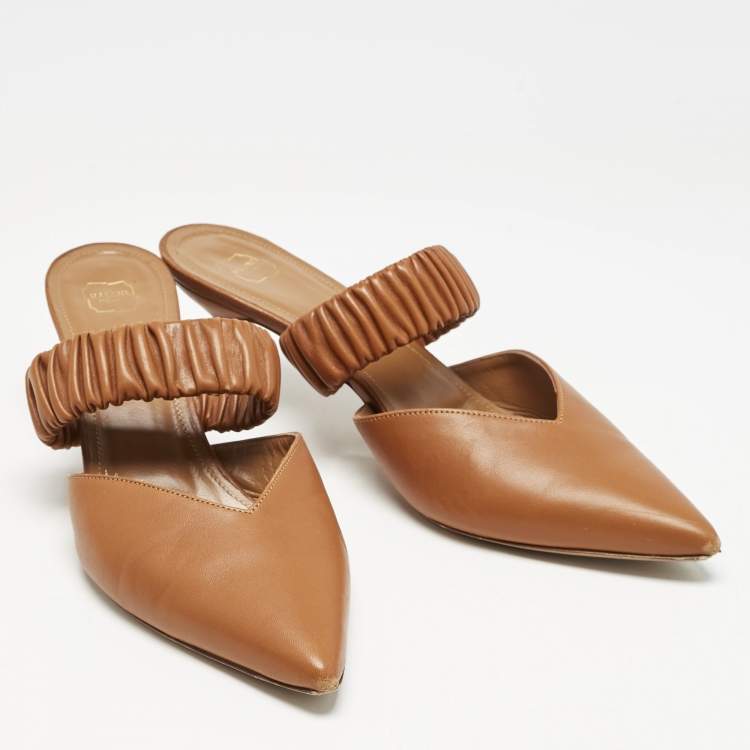 Pre Owned Malone Souliers  Brown Leather Matilda Mules Size 40.5