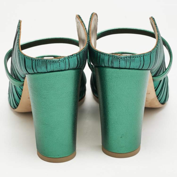 Pre Owned Malone Souliers Green Pleated Fabric and Leather Norah Mules Size 40.5