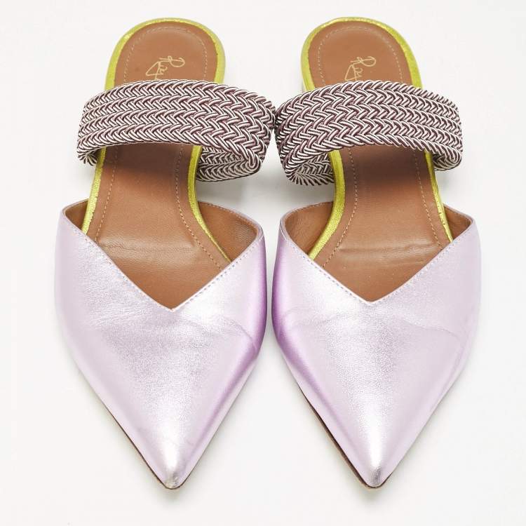 Pre Owned Malone Souliers Metallic Leather Maisie Mules Size 37.5