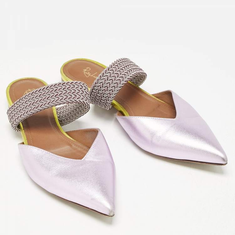 Pre Owned Malone Souliers Metallic Leather Maisie Mules Size 37.5