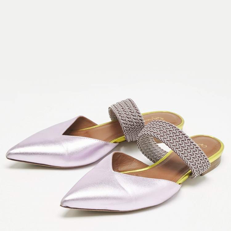 Pre Owned Malone Souliers Metallic Leather Maisie Mules Size 37.5