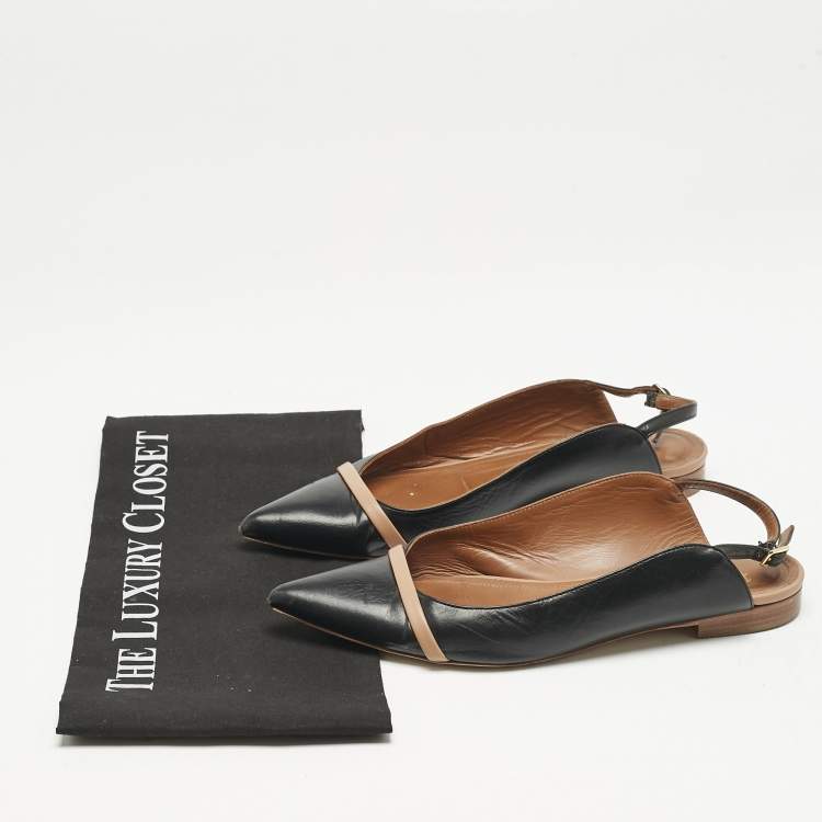 Pre Owned Malone Souliers x Roy Luwolt Black Leather Marion Luwolt Slingback Flats Size 37.5