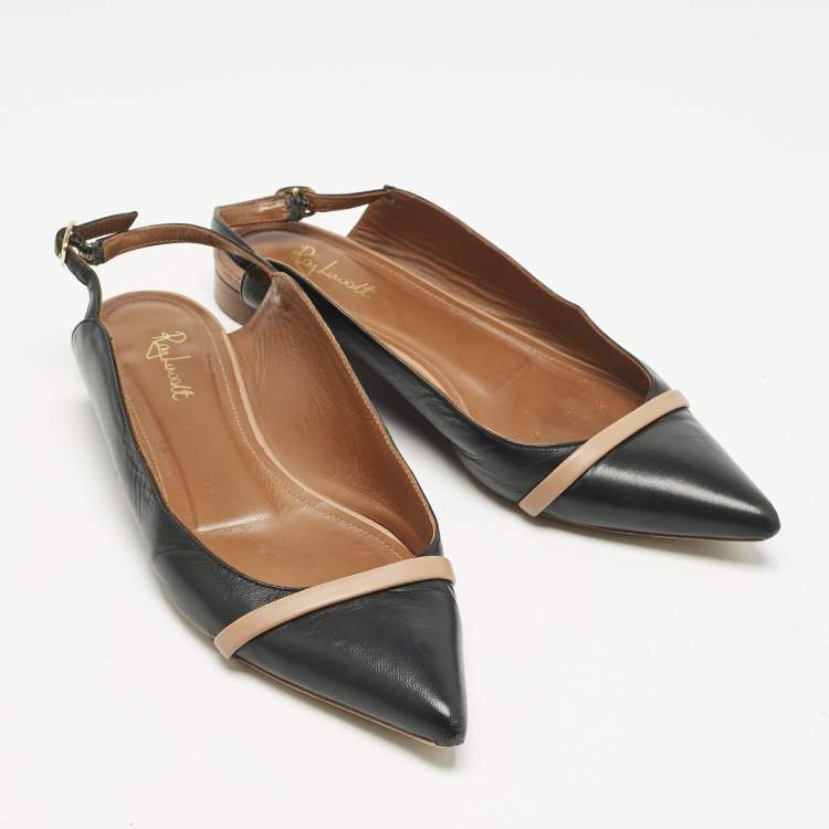 Pre Owned Malone Souliers x Roy Luwolt Black Leather Marion Luwolt Slingback Flats Size 37.5