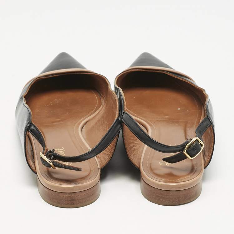 Pre Owned Malone Souliers x Roy Luwolt Black Leather Marion Luwolt Slingback Flats Size 37.5