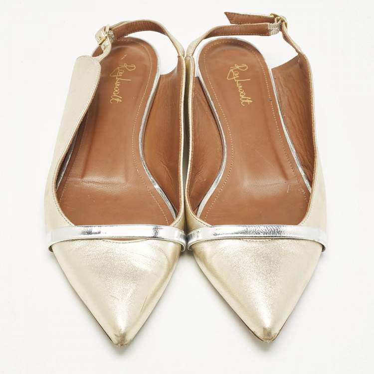 Pre Owned Malone Souliers x Roy Luwolt Metallic Gold Leather Marion Luwolt Slingback Flats Size 37.5