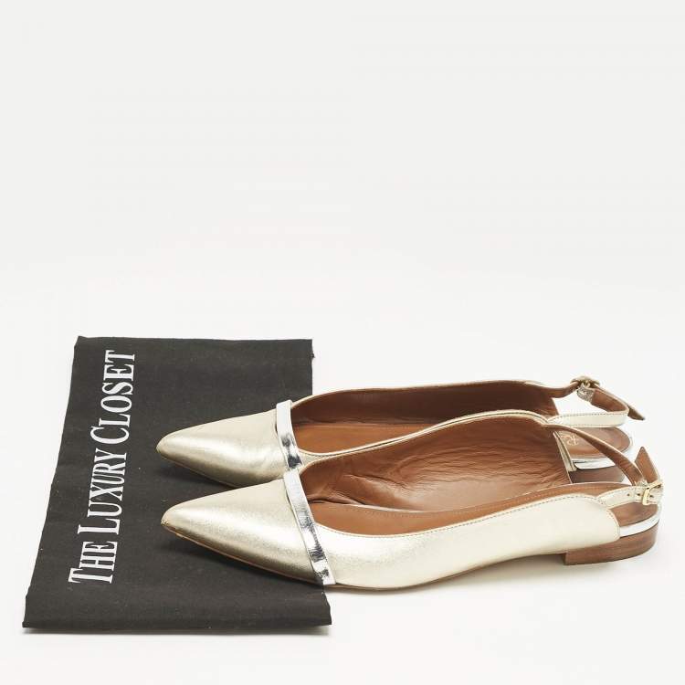 Pre Owned Malone Souliers x Roy Luwolt Metallic Gold Leather Marion Luwolt Slingback Flats Size 37.5