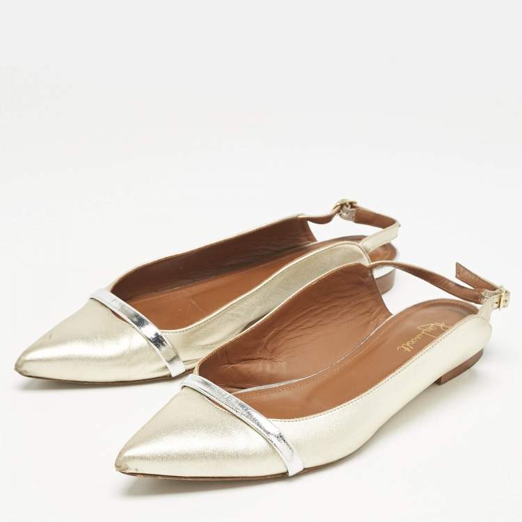 Pre Owned Malone Souliers x Roy Luwolt Metallic Gold Leather Marion Luwolt Slingback Flats Size 37.5