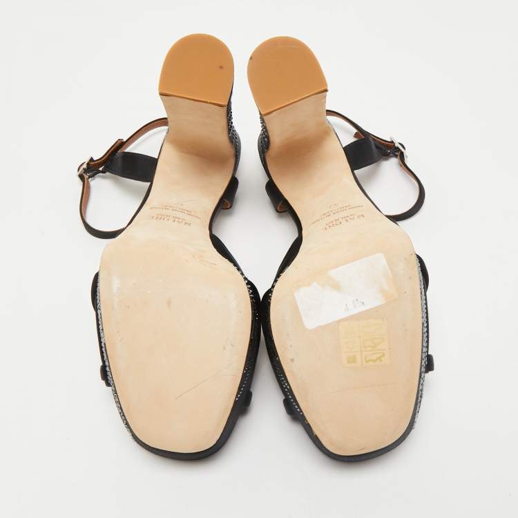 Pre Owned Malone Souliers Black Satin Crystal Embellished Platform Keaton Ankle Strap Sandals Size 42