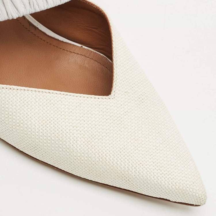 Pre Owned Malone Souliers White/Purple Raffia and Leather Maisie Mules Size 41