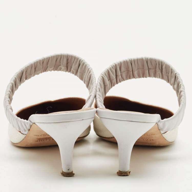 Pre Owned Malone Souliers White/Purple Raffia and Leather Maisie Mules Size 41