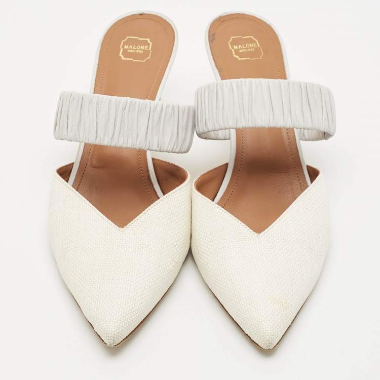 Pre Owned Malone Souliers White/Purple Raffia and Leather Maisie Mules Size 41