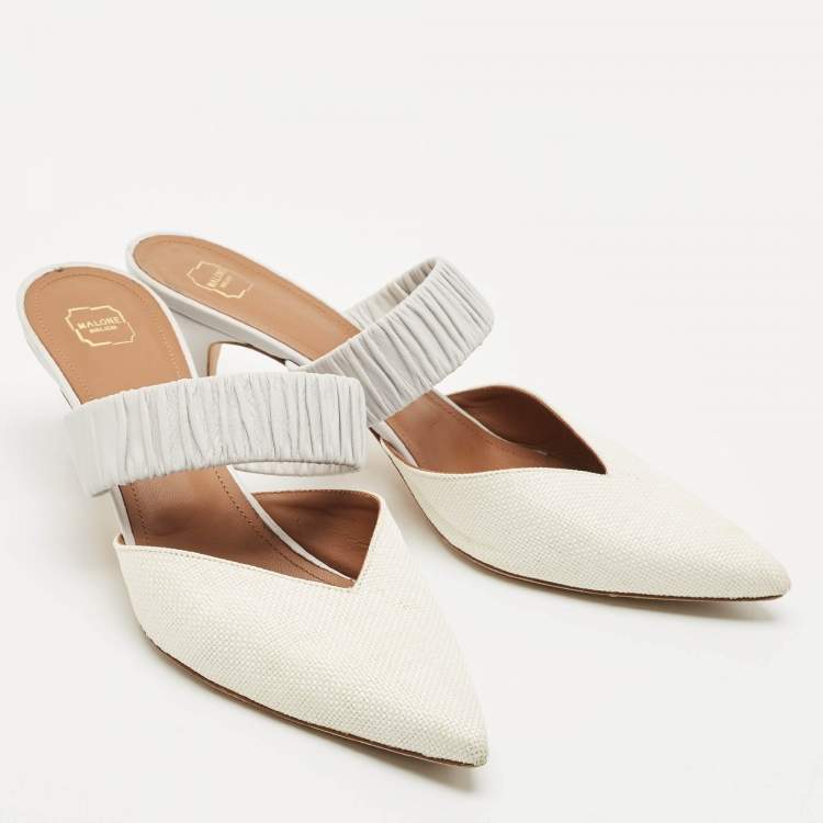 Pre Owned Malone Souliers White/Purple Raffia and Leather Maisie Mules Size 41
