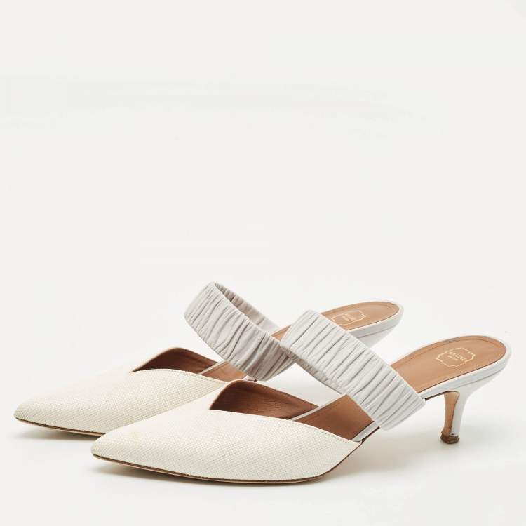 Pre Owned Malone Souliers White/Purple Raffia and Leather Maisie Mules Size 41