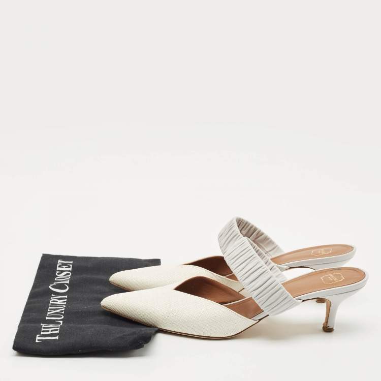Pre Owned Malone Souliers White/Purple Raffia and Leather Maisie Mules Size 41