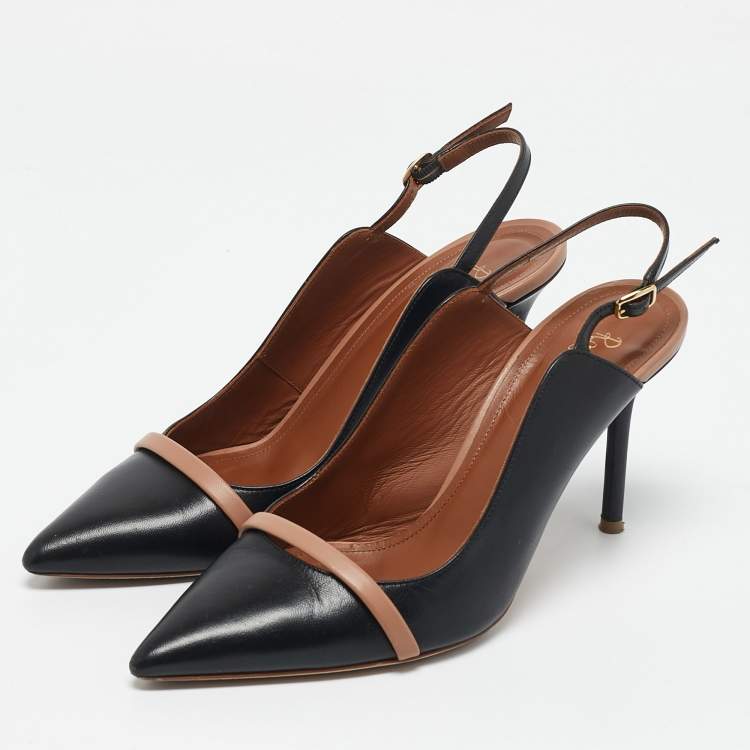 Pre Owned Malone Souliers Black Leather Marion Slingback Pumps Size 38.5