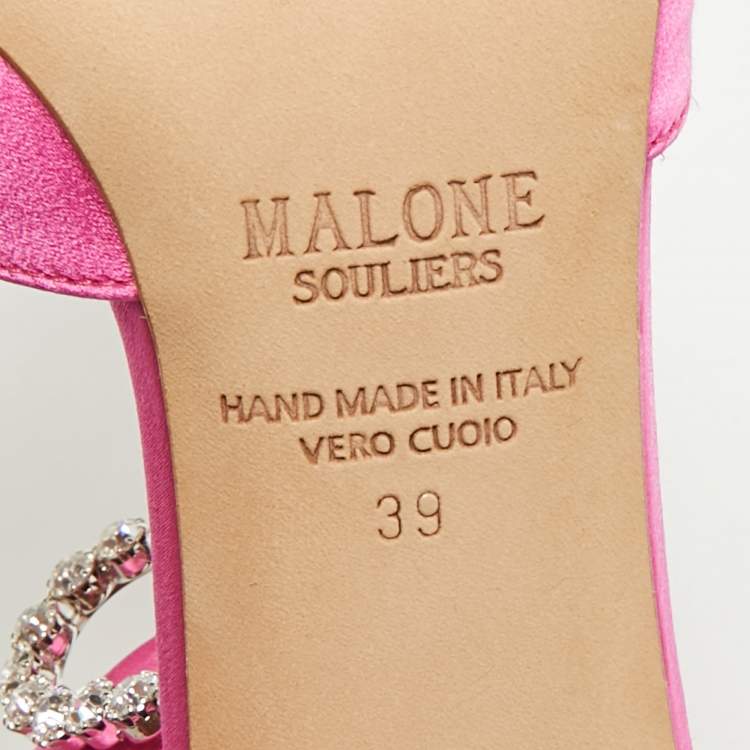 Pre Owned Malone Souliers x Emily In Paris Pink Satin Camille Ankle Strap Pumps Size 39