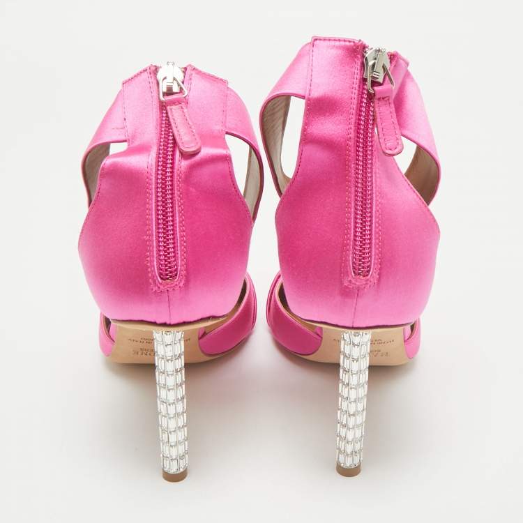Pre Owned Malone Souliers x Emily In Paris Pink Satin Camille Ankle Strap Pumps Size 39