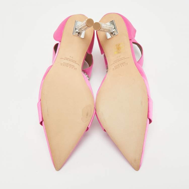 Pre Owned Malone Souliers x Emily In Paris Pink Satin Camille Ankle Strap Pumps Size 39