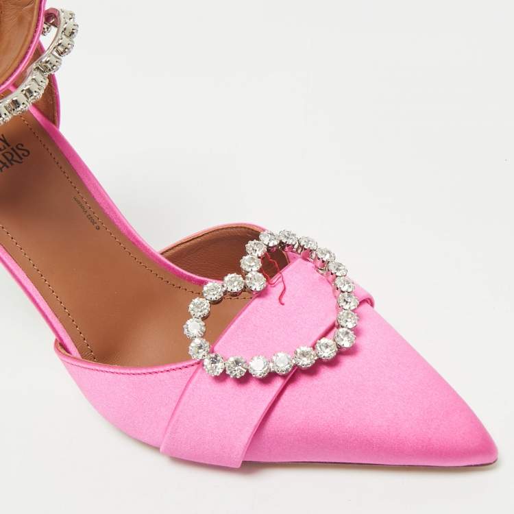 Pre Owned Malone Souliers x Emily In Paris Pink Satin Camille Ankle Strap Pumps Size 39