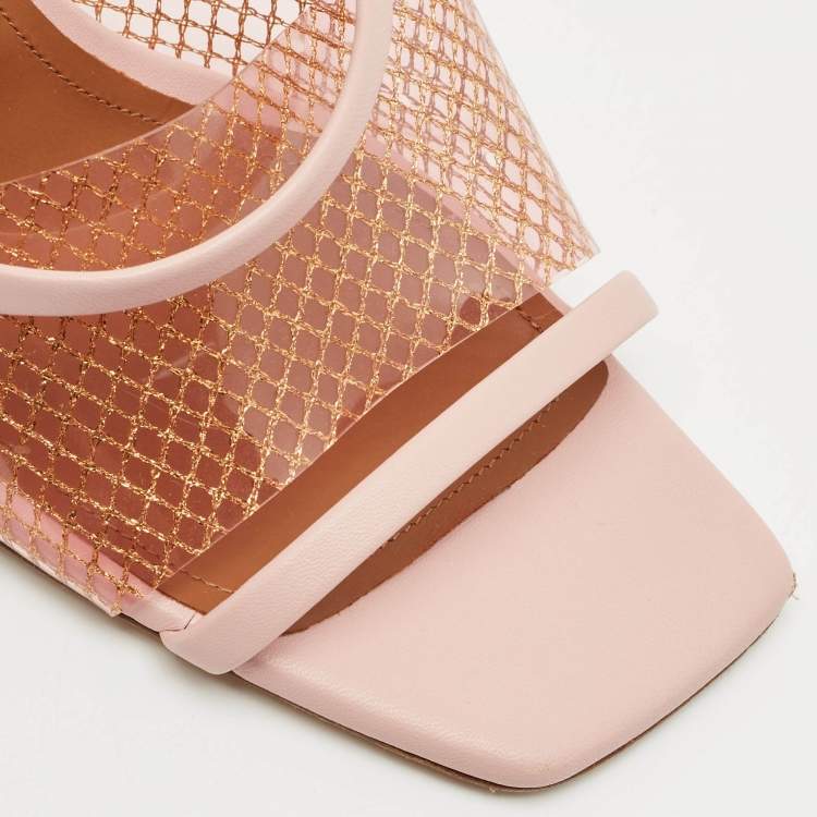 Pre Owned Malone Souliers Light Pink Leather and PVC Laney Slide Sandals Size 40