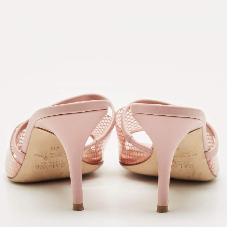 Pre Owned Malone Souliers Light Pink Leather and PVC Laney Slide Sandals Size 40