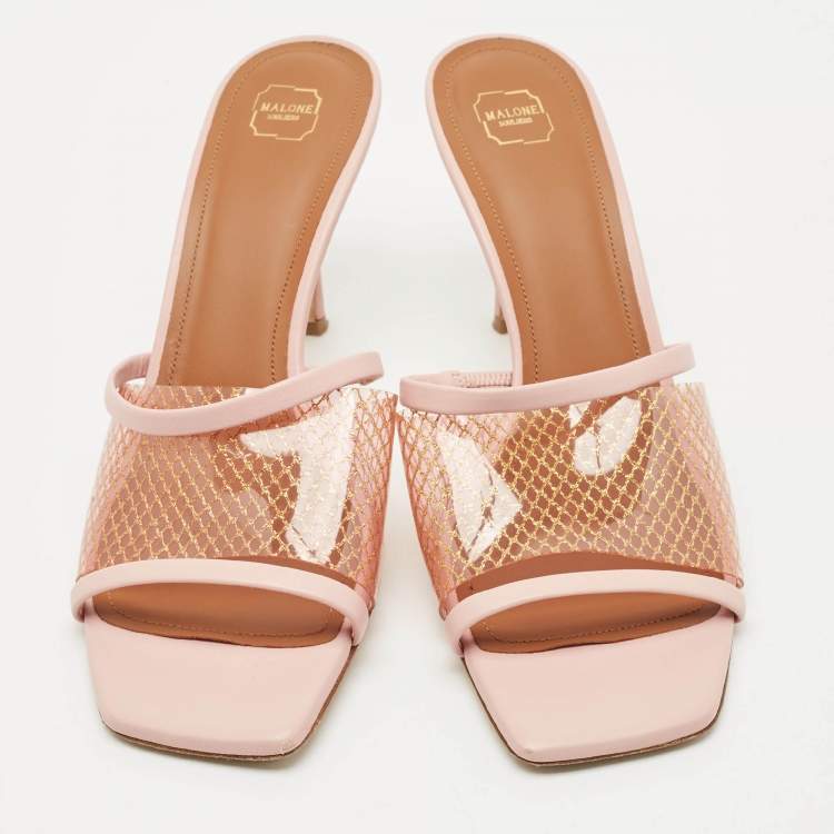 Pre Owned Malone Souliers Light Pink Leather and PVC Laney Slide Sandals Size 40
