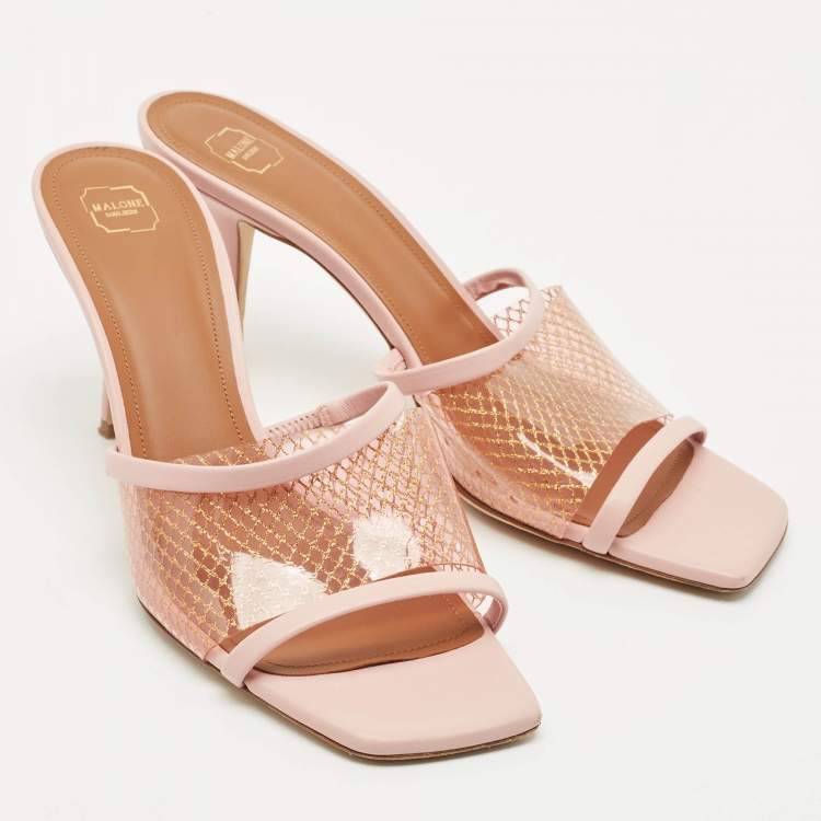 Pre Owned Malone Souliers Light Pink Leather and PVC Laney Slide Sandals Size 40