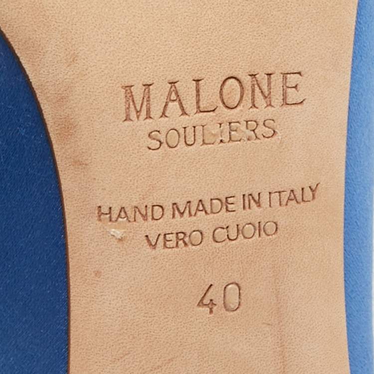 Pre Owned Malone Souliers Blue/Gold Satin and Leather Zada Mules Size 40