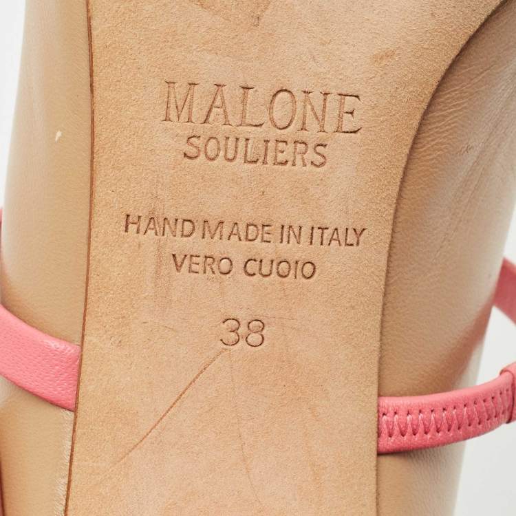 Pre Owned Malone Souliers Beige/Pink Leather Open Toe Norah Block Heel Mules Size 38