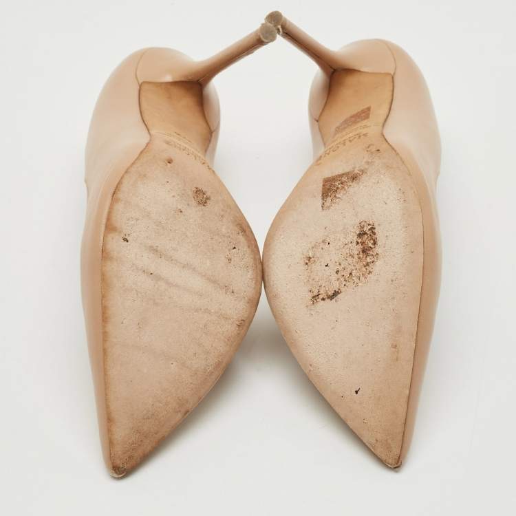 Pre Owned Malone Souliers Beige Leather Penelope Pointed Toe Pumps Size 37.5