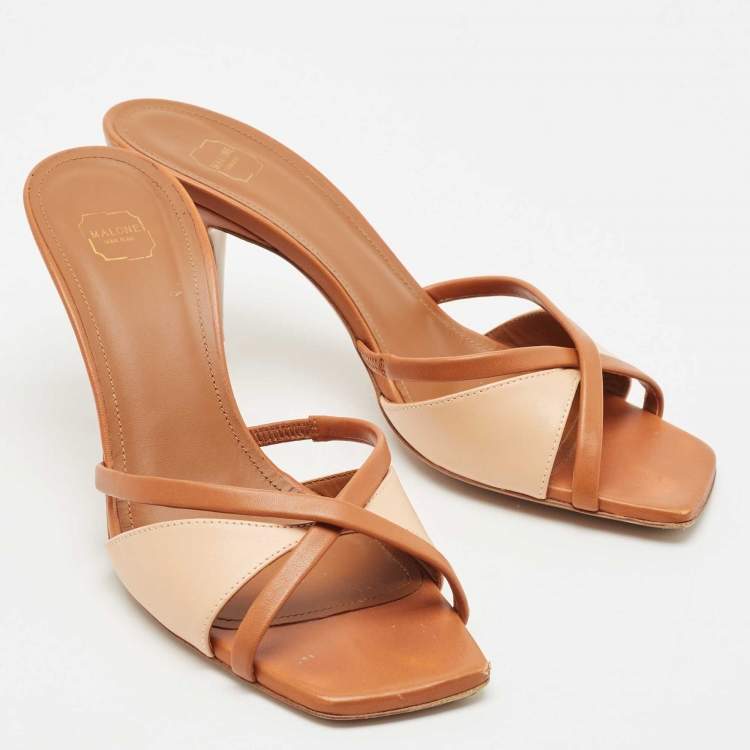 Pre Owned Malone Souliers Brown Leather Penn Slide Sandals Size 38