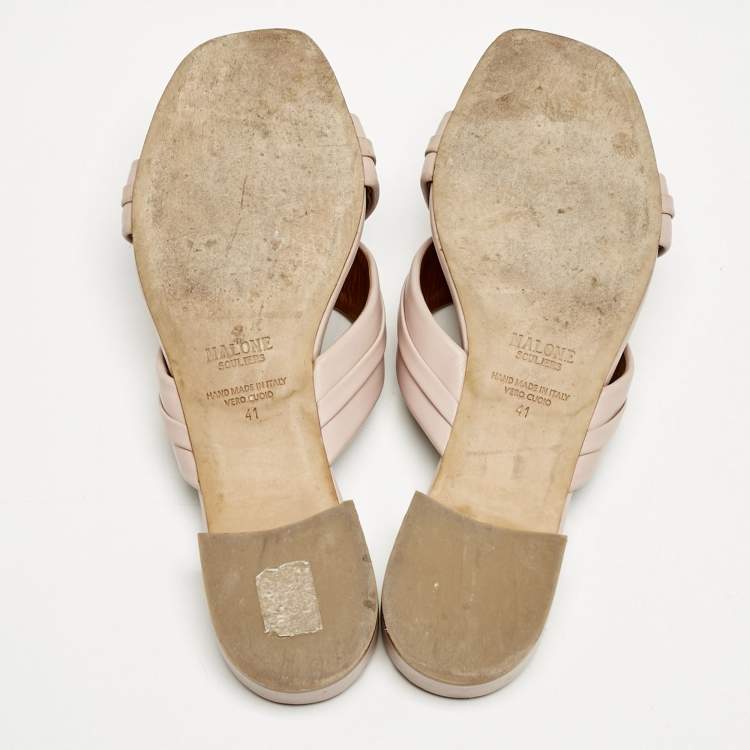 Pre Owned Malone Souliers Dusty Pink Leather Gavi Flat Slides Size 41