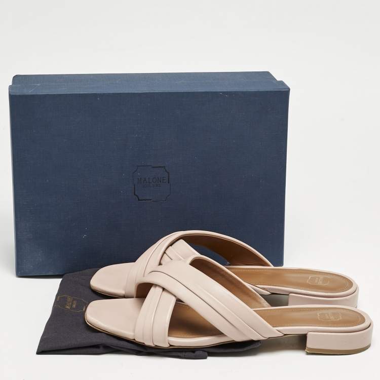 Pre Owned Malone Souliers Dusty Pink Leather Gavi Flat Slides Size 41