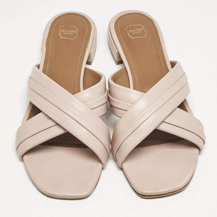 Pre Owned Malone Souliers Dusty Pink Leather Gavi Flat Slides Size 41