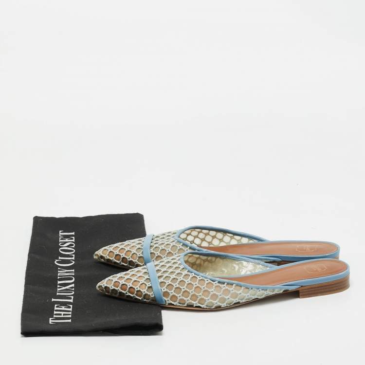 Pre Owned Malone Souliers Blue Leather and Mesh Hari Flat Mules Size 38