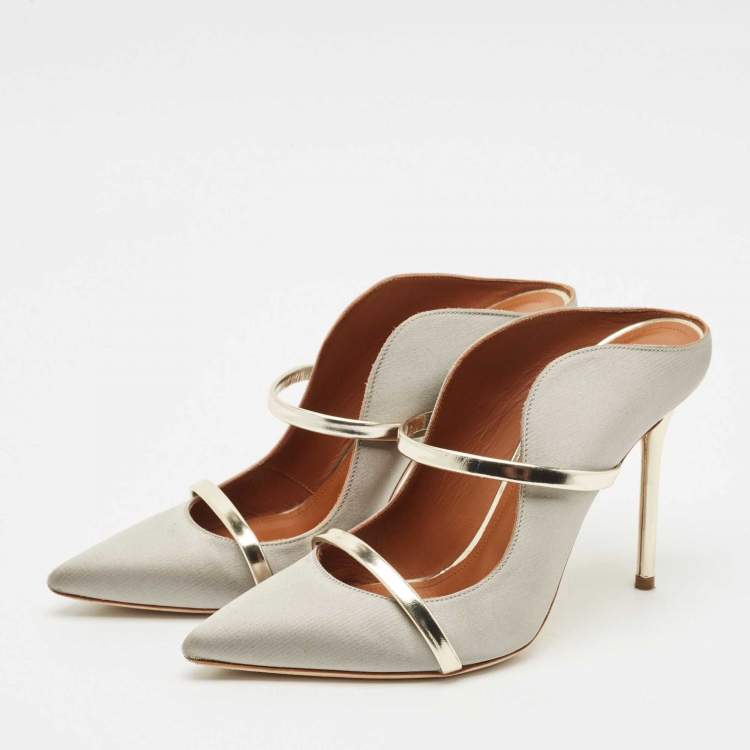 Pre Owned Malone Souliers Grey Satin Maureen Heel Mules Size 39