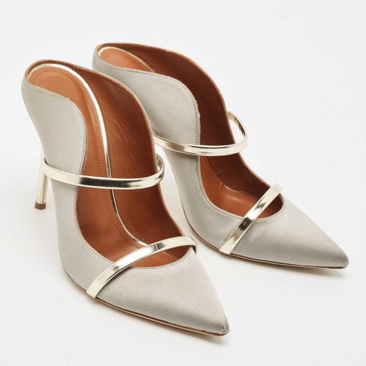 Pre Owned Malone Souliers Grey Satin Maureen Heel Mules Size 39