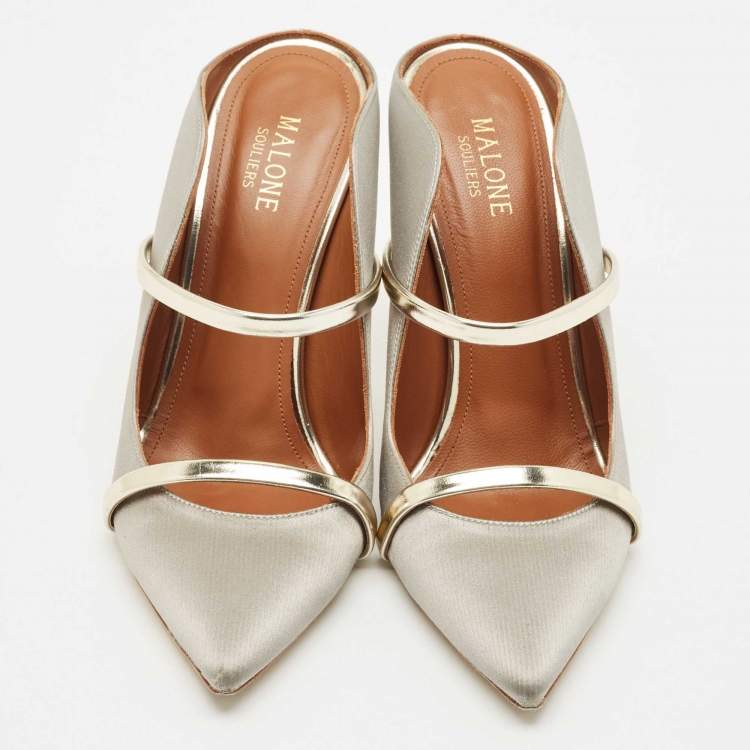 Pre Owned Malone Souliers Grey Satin Maureen Heel Mules Size 39