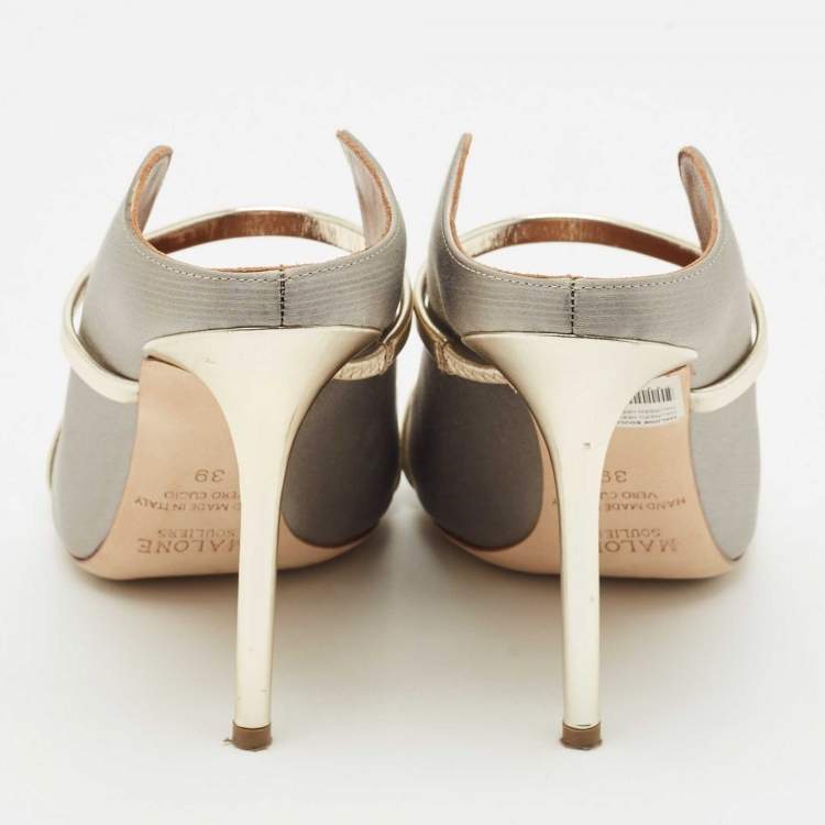 Pre Owned Malone Souliers Grey Satin Maureen Heel Mules Size 39