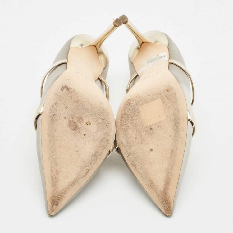 Pre Owned Malone Souliers Grey Satin Maureen Heel Mules Size 39