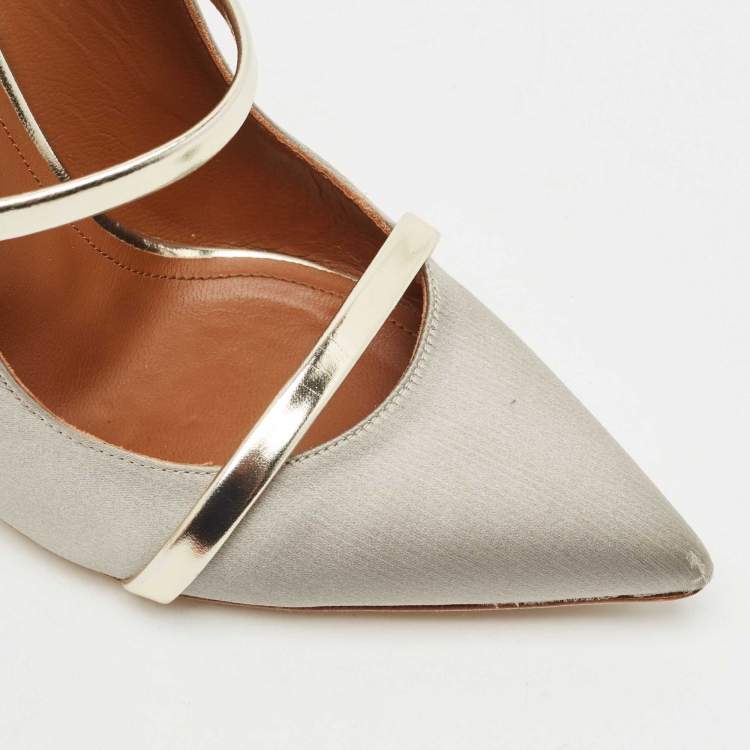Pre Owned Malone Souliers Grey Satin Maureen Heel Mules Size 39