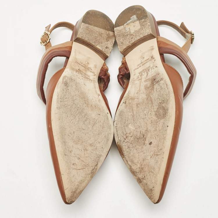 Pre Owned Malone Souliers Brown Leather Maisie Slingback Flats Size 40