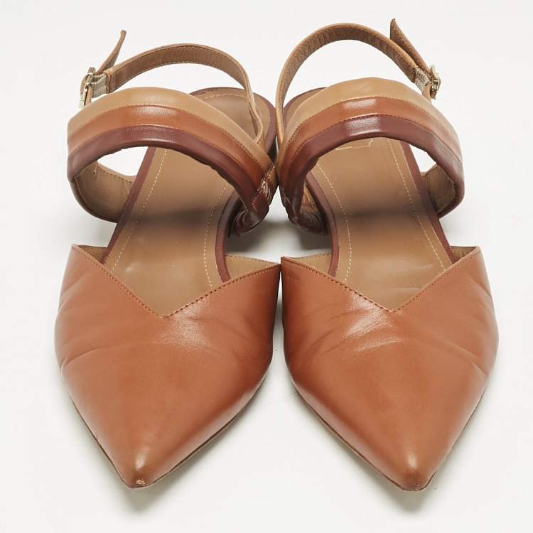 Pre Owned Malone Souliers Brown Leather Maisie Slingback Flats Size 40