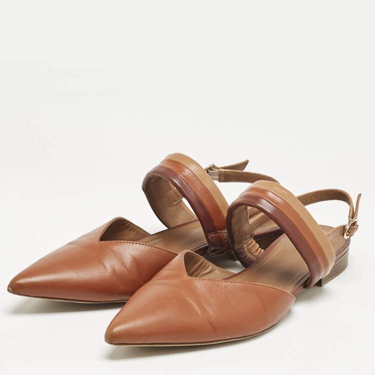 Pre Owned Malone Souliers Brown Leather Maisie Slingback Flats Size 40