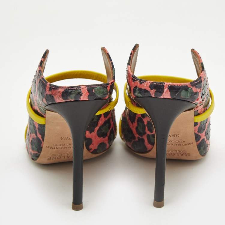 Pre Owned Malone Souliers Multicolor Elaphe Leather Maureen Mules Size 36.5