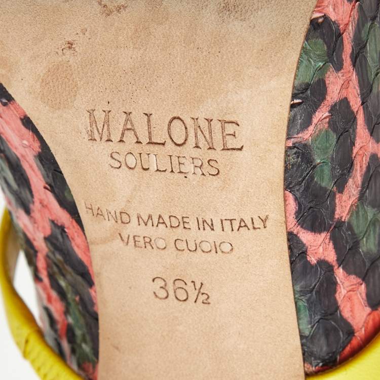Pre Owned Malone Souliers Multicolor Elaphe Leather Maureen Mules Size 36.5