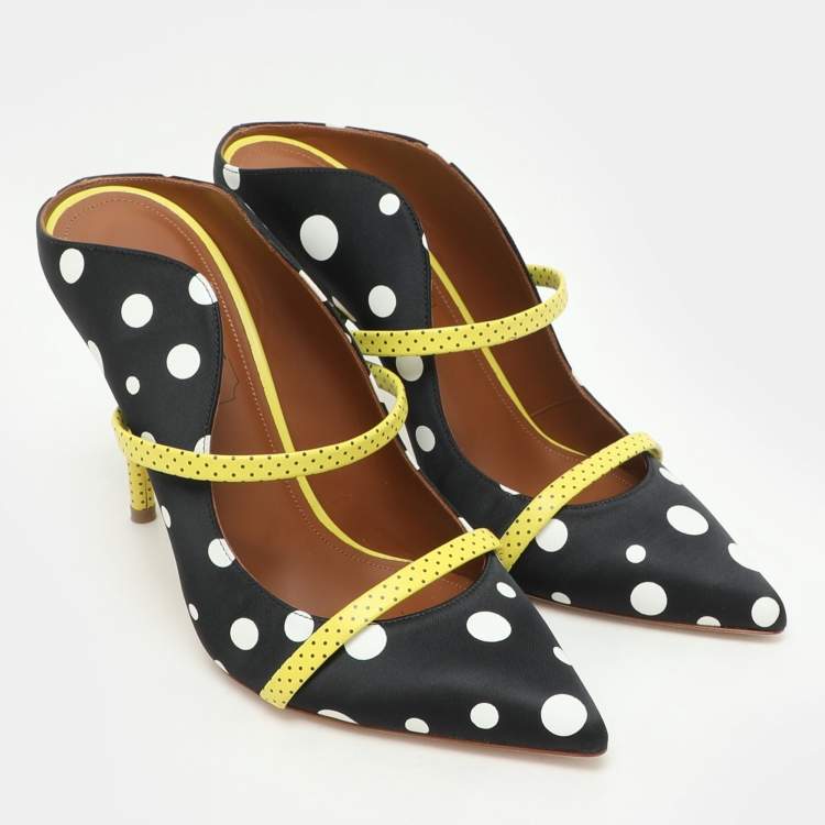 Pre Owned Malone Souliers x Emanuel Ungaro Black Polka Dots Nylon Maureen Pointed Toe Mules Size 38